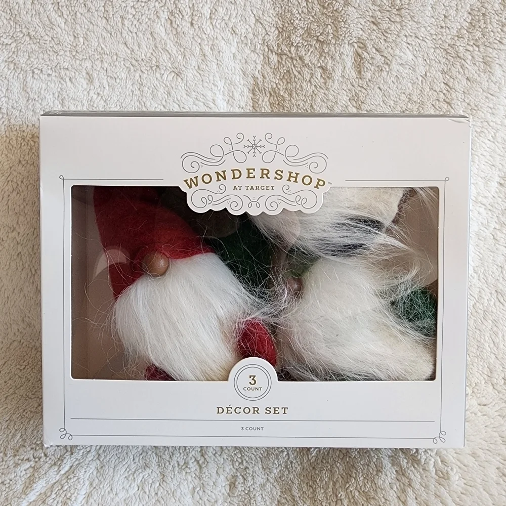 3pc Felted Wool Christmas Gnome Figurine Set Home decor, Target Wondershop, NWT